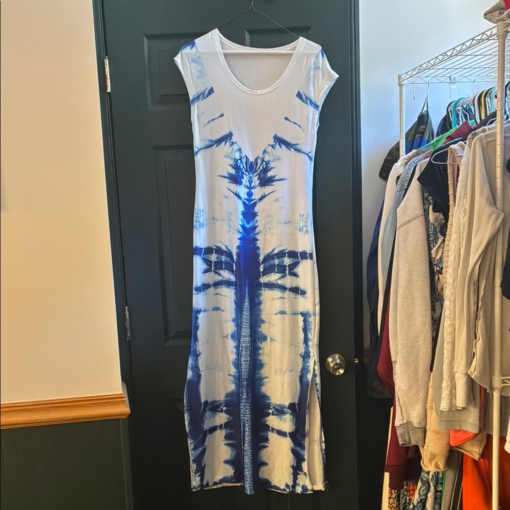 SHEIN Blue and White Tie-Dye Maxi Dress